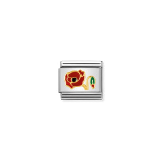CHARM, COMPOSABLE LINK, RED AND GOLD POPPY