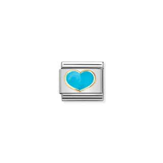 CHARM, COMPOSABLE LINK, GOLD WITH TURQUOISE HEART