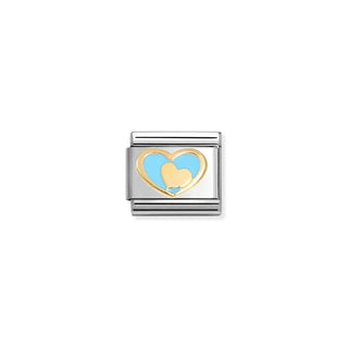 CHARM, COMPOSABLE LINK, BLUE HEART-GOLD HEART