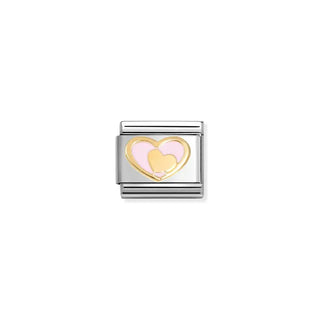 CHARM, COMPOSABLE LINK, PINK HEART-GOLD HEART