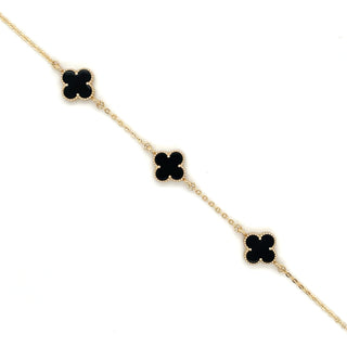 9ct Yellow Gold Black Onyx Multi Clover Bracelet