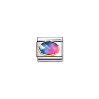 CHARM, COMPOSABLE LINK, 2-TONE STONE, BLUE-FUCHSIA