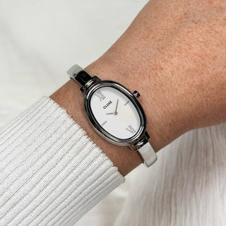 L'Ovale Watch Steel, White, Silver Colour