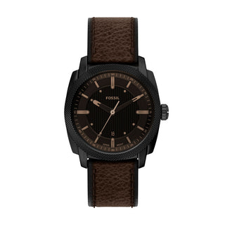 Fossil Machine Three-Hand Date Brown Leather Watch
