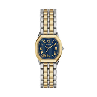 Fossil Harlow Three-Hand Two-Tone Blue Dial Stainless Steel Watch
