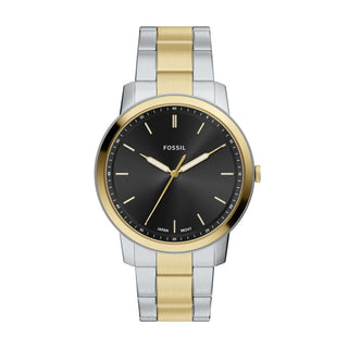 Fossil Minimalist Three-Hand Two-Tone Black Face Stainless Steel Watch