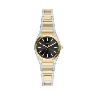 Fossil Everett Three-Hand Two-Tone Black Face Stainless Steel Watch
