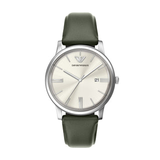 Emporio Armani Minimalist Three Hand Watch with Green Leather Strap