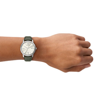 Emporio Armani Minimalist Three Hand Watch with Green Leather Strap