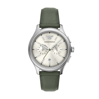 Emporio Armani Minimalist Three Hand Chronograph Watch with Green Leather Strap