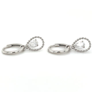 9ct White Gold Twisted & Cz Pear Drop Hoops