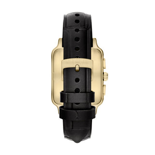 Emporio Armani Diego Black Leather Strap Watch With Square Gold Dial