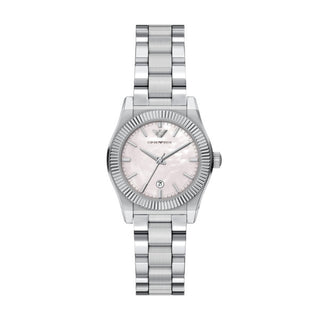Emporio Armani Frederica Ladies Silver Quartz Watch With Pink Mother Of Pearl Dial