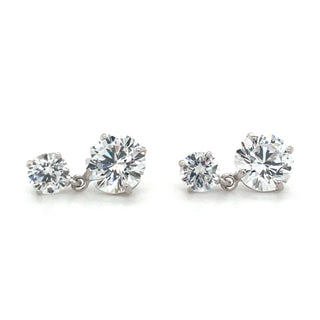 9ct White Gold Round Cz Drop Earrings