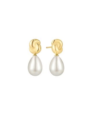 Ania Haie Gold Twist & Shell Pearl Drop Stud Earrings
