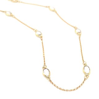 9ct Yellow Gold Rubover Oval White Topaz Necklace