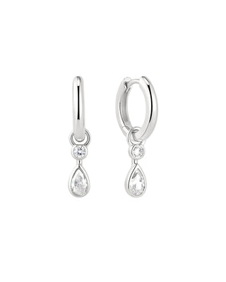 Ania Haie Silver Dangling Bezel Teardrop Huggie Hoop Earrings