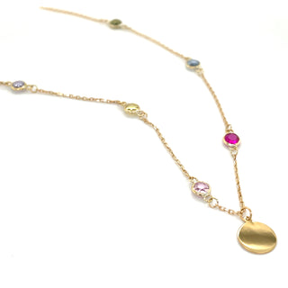 9ct Yellow Gold Multi Colour Gemstone And Disc Necklace