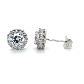 Sterling Silver Round Cz Halo Earrings
