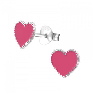 Children's Sterling Silver Fuchsia Pink Heart Earrings