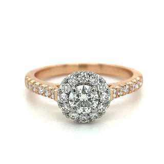 Elsie - 18ct Rose Gold 0.56ct Round Diamond Halo Ring with Laboratory Grown Centre