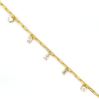 Golden Paper Link Multi Cz Bracelet