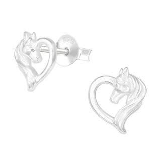 Children’s Sterling Silver Heart And Horse Ear Studs