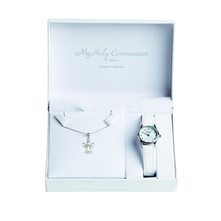 Holy Communion Sterling Silver Angel Pendant & Watch Set