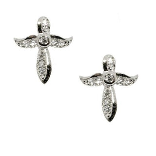 Sterling Silver Cz Cross Stud Earrings
