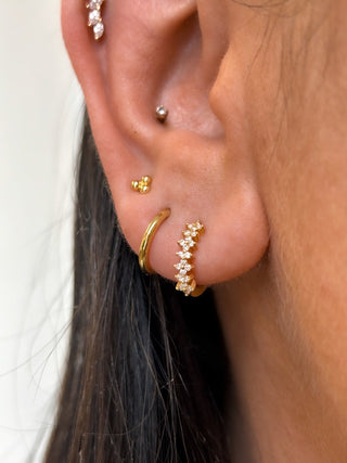 Golden Floral Cz Hoop Earrings