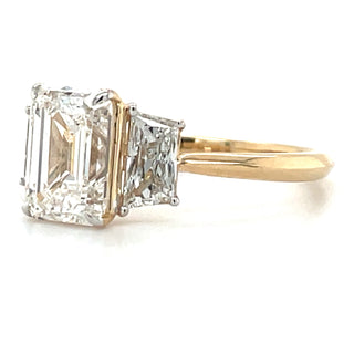 Erin - 14ct Yellow Gold 2.52ct Laboratory Grown Emerald Cut Diamond Ring With Side Stones