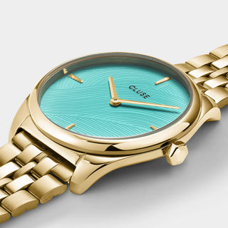 Cluse Féroce Petite Watch Steel, Leaf Texture Pool Blue, Gold Colour