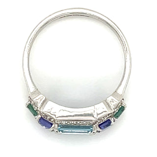 18ct White Gold Aquamarine, Tanzanite, Green Tourmaline & Diamond Ring