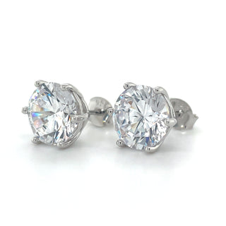 Sterling Silver Large Six Claw Cz Earrings