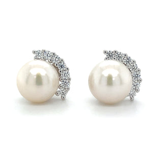 Sterling Silver Pearl & Round Cz Earrings