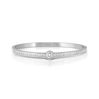 PRETTY BANGLES STAINLESS STEEL RIGID BRACELET, CENTER CZ SILVER