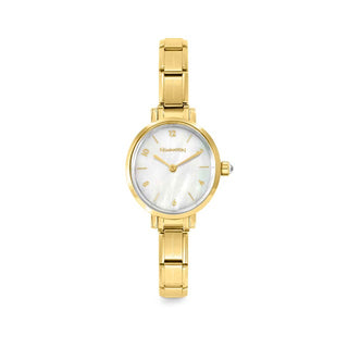 TIME YELLOW PVD OVAL WATCH, WHITE MOTHER OF PEARL