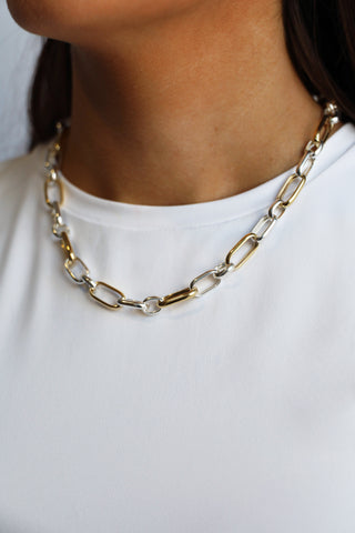 Two Tone Elongated Oval Link Necklace