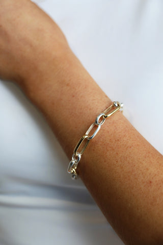 Two tone Elongated Oval Link Bracelet