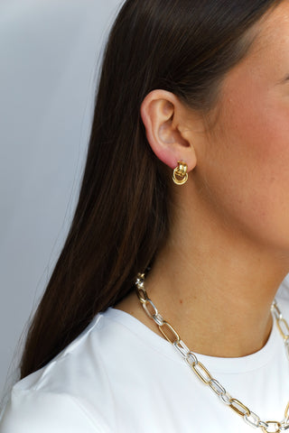 Golden Double Drop Intertwined Ring Earrings