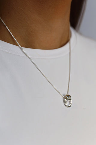 Sterling Silver Double Drop Intertwined Rings Necklace