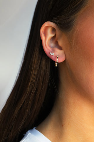 CZ & Side Square Gold Butterfly Back Hoops