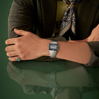 Casio Vintage Slim Silver Black Face Digital Watch