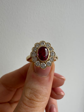 18ct Yellow Gold Earth Grown Cluster Ruby and Diamond Ring