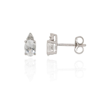 9ct White Gold Rock Crystal & Diamond Stud Earrings