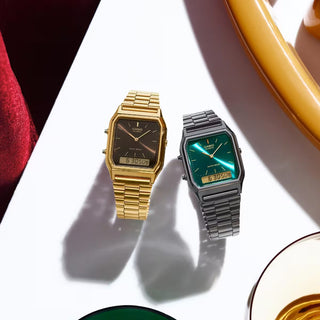 Casio Vintage Slim Silver & Green Dial Watch