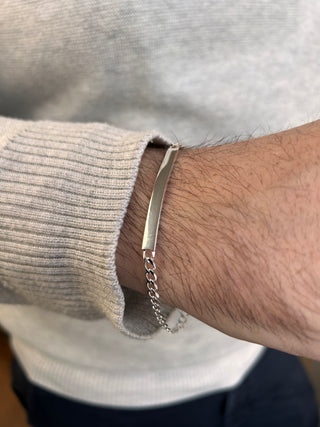 Sterling Silver Fine Curb Link ID Bracelet