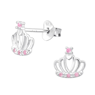 Children’s Sterling Silver Crown Earring’s with Pink Crystals Earring’s