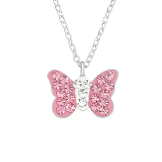 Children’s Sterling Silver Rose and Crystal Butterfly Necklace
