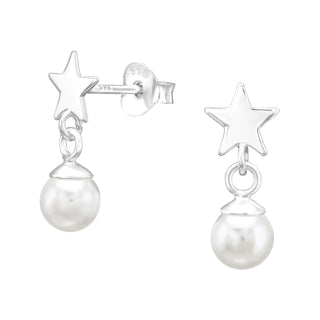 Sterling Silver Star & Pearl Drop Earrings